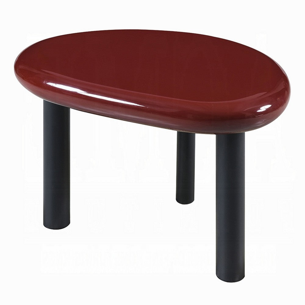 Endy End Table I 21" Asymmetric Red High Gloss I 3 Round Metal Legs