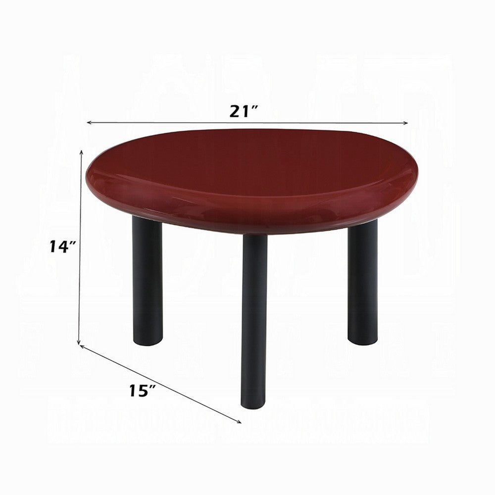 Endy End Table I 21" Asymmetric Red High Gloss I 3 Round Metal Legs