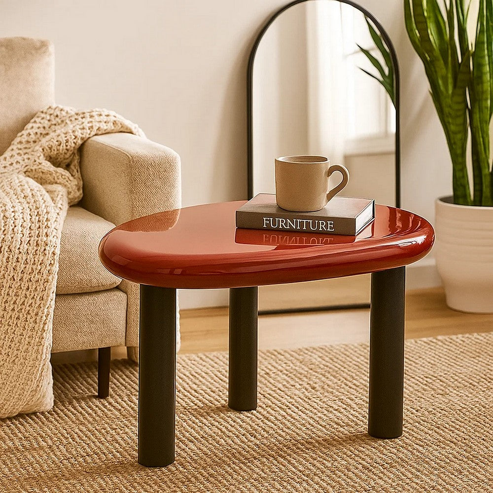 Endy End Table I 21" Asymmetric Red High Gloss I 3 Round Metal Legs