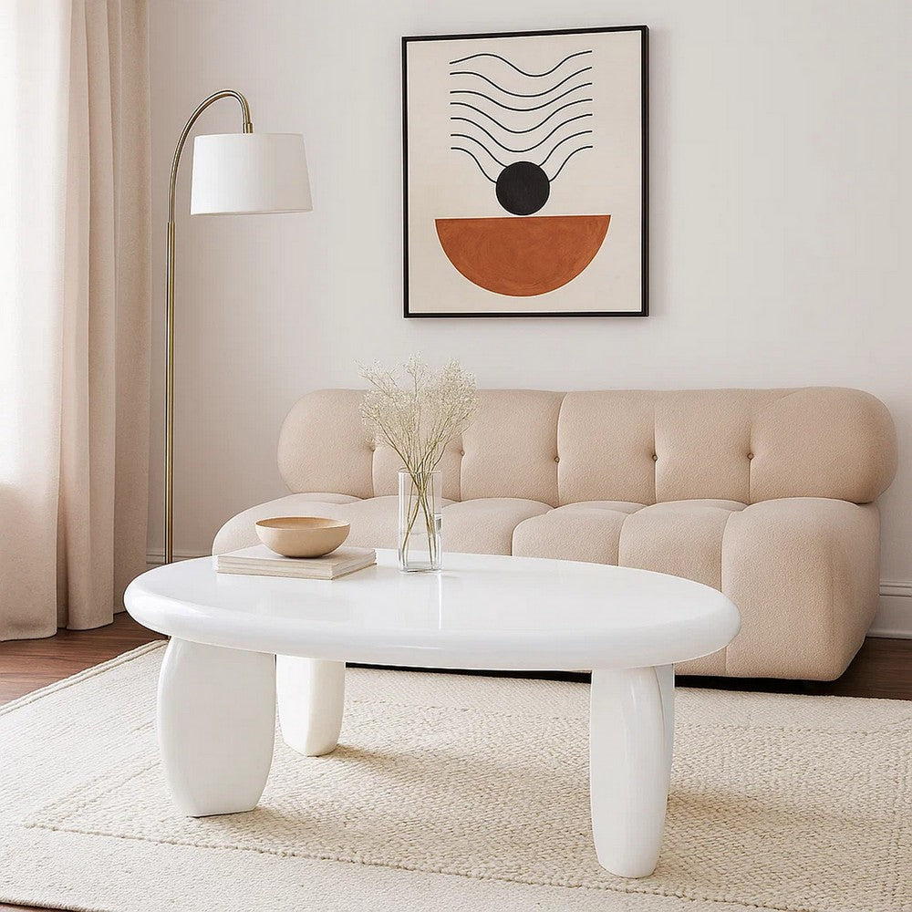 Vayu End Table I 30" Asymmetric I Tri Pebble Legs I High Gloss White