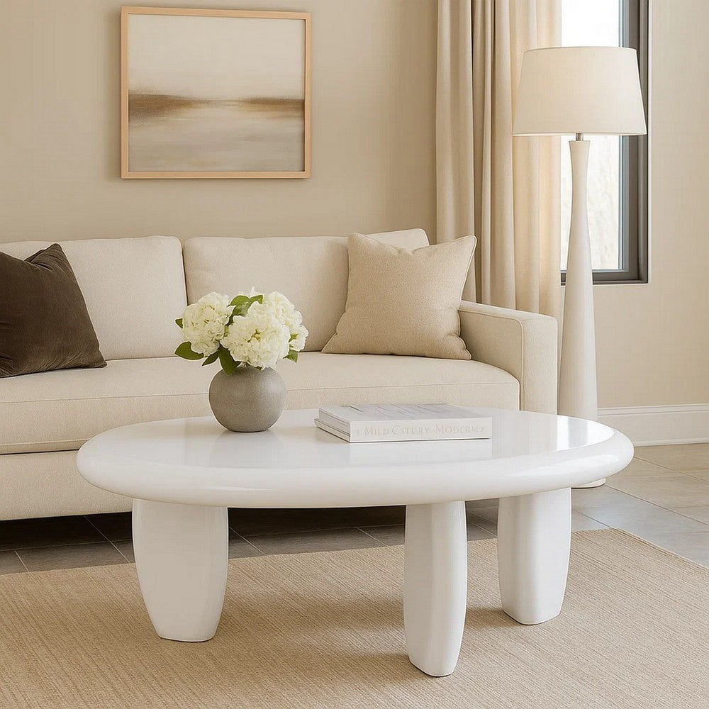 Vayu End Table I 30" Asymmetric I Tri Pebble Legs I High Gloss White