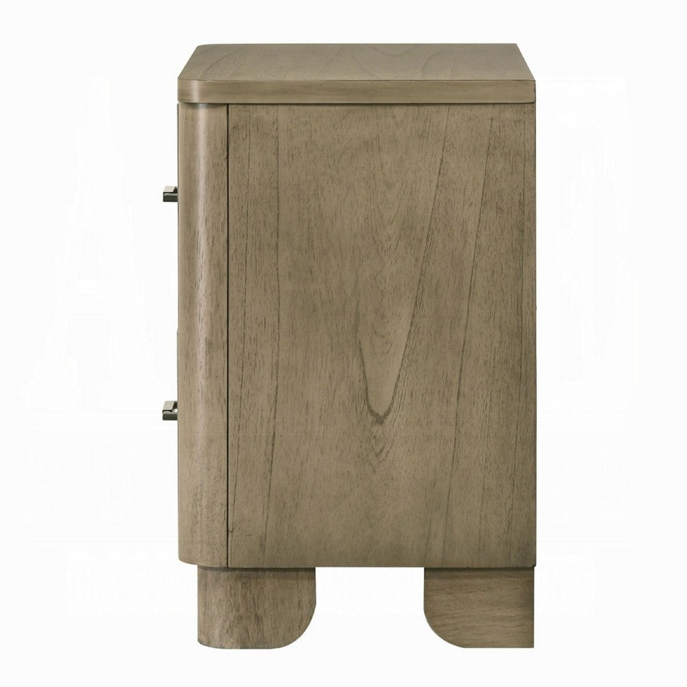 Leky Nightstand | 2 Reeded Drawers | Rounded Corners | Antique Oak Brown