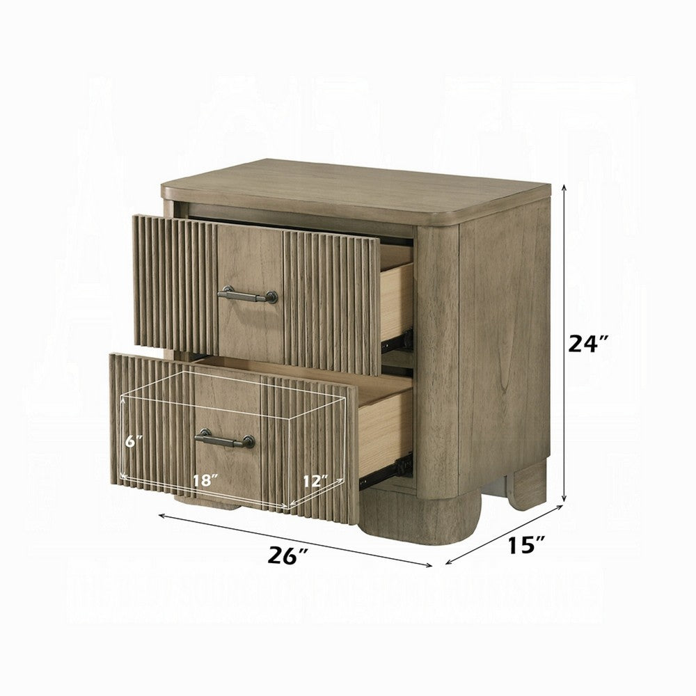 Leky Nightstand | 2 Reeded Drawers | Rounded Corners | Antique Oak Brown