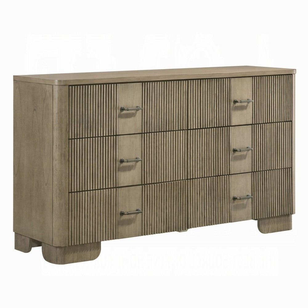 Leky Dresser | 63" | 6 Reeded Drawers | Bar Handles | Antique Oak Brown