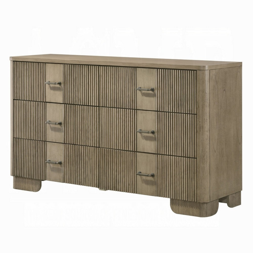 Leky Dresser | 63" | 6 Reeded Drawers | Bar Handles | Antique Oak Brown