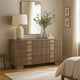Leky Dresser | 63" | 6 Reeded Drawers | Bar Handles | Antique Oak Brown
