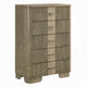 Leky Tall Dresser Chest | 5 Reeded Drawers w Handles | Antique Oak Brown