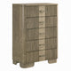 Leky Tall Dresser Chest | 5 Reeded Drawers w Handles | Antique Oak Brown