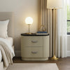 Trex Nightstand | 2 Reeded Drawers w Black Faux Marble Oval Top | Beige