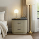 Trex Nightstand | 2 Reeded Drawers w Black Faux Marble Oval Top | Beige