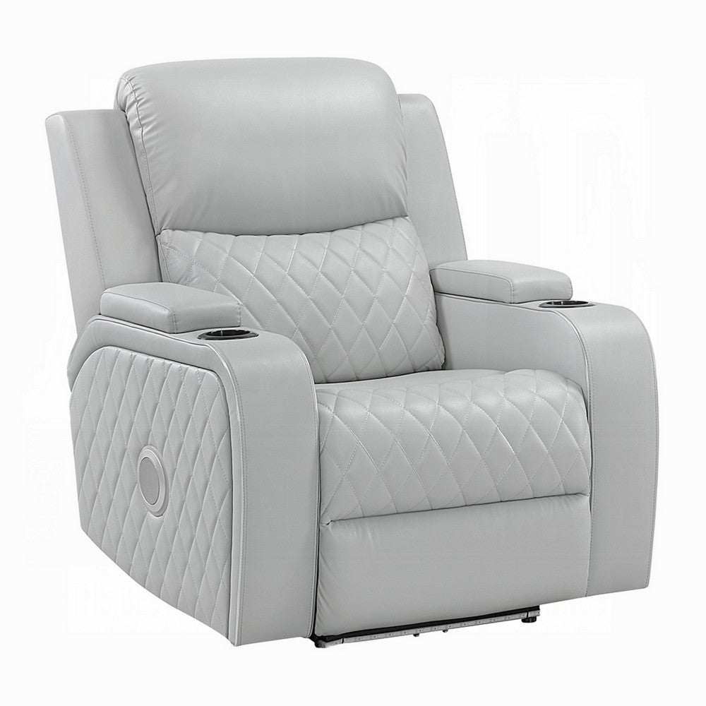 Ely Power Motion Reclining Chair w LED | Light Gray Synthetic Leather