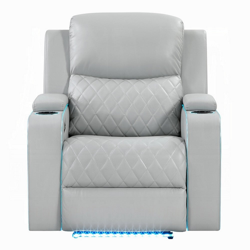 Ely Power Motion Reclining Chair w LED | Light Gray Synthetic Leather