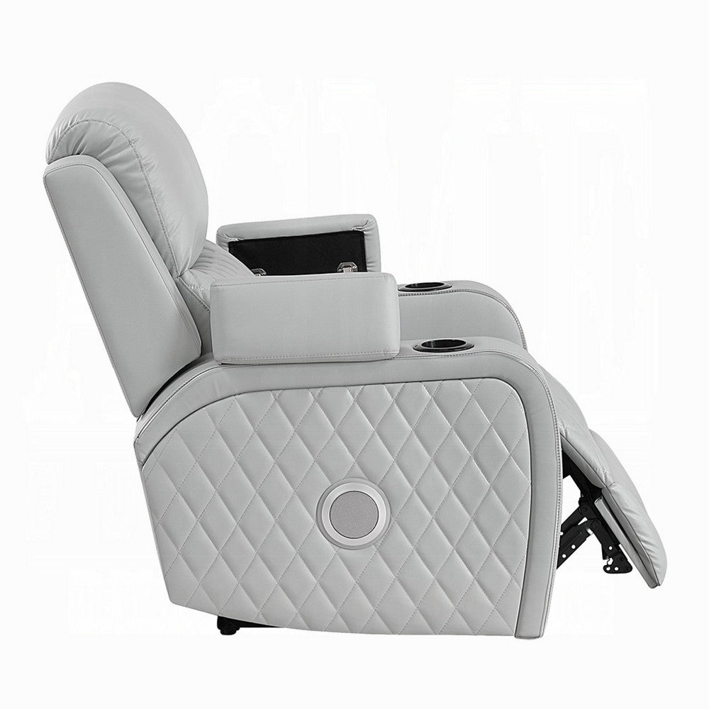 Ely Power Motion Reclining Chair w LED | Light Gray Synthetic Leather