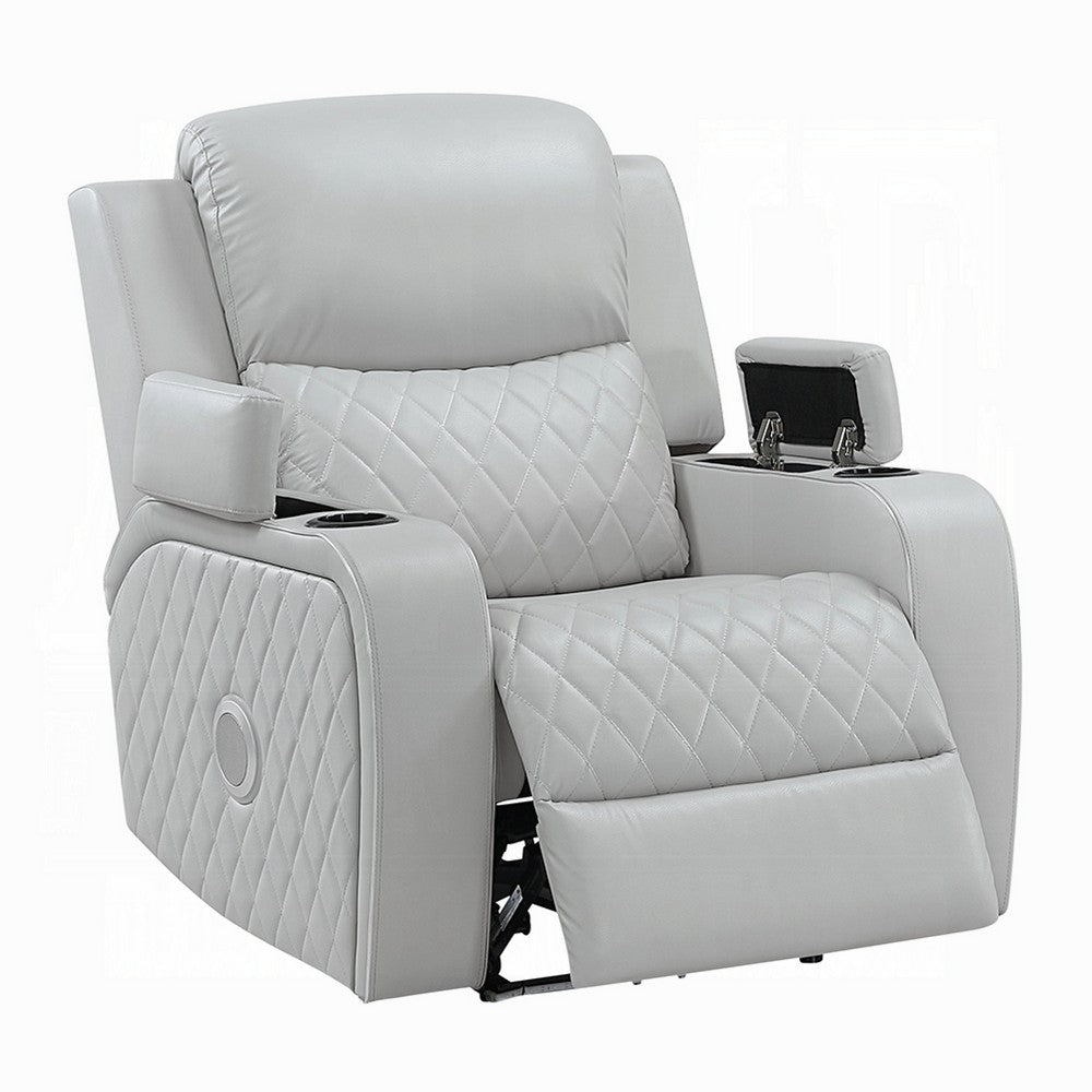 Ely Power Motion Reclining Chair w LED | Light Gray Synthetic Leather