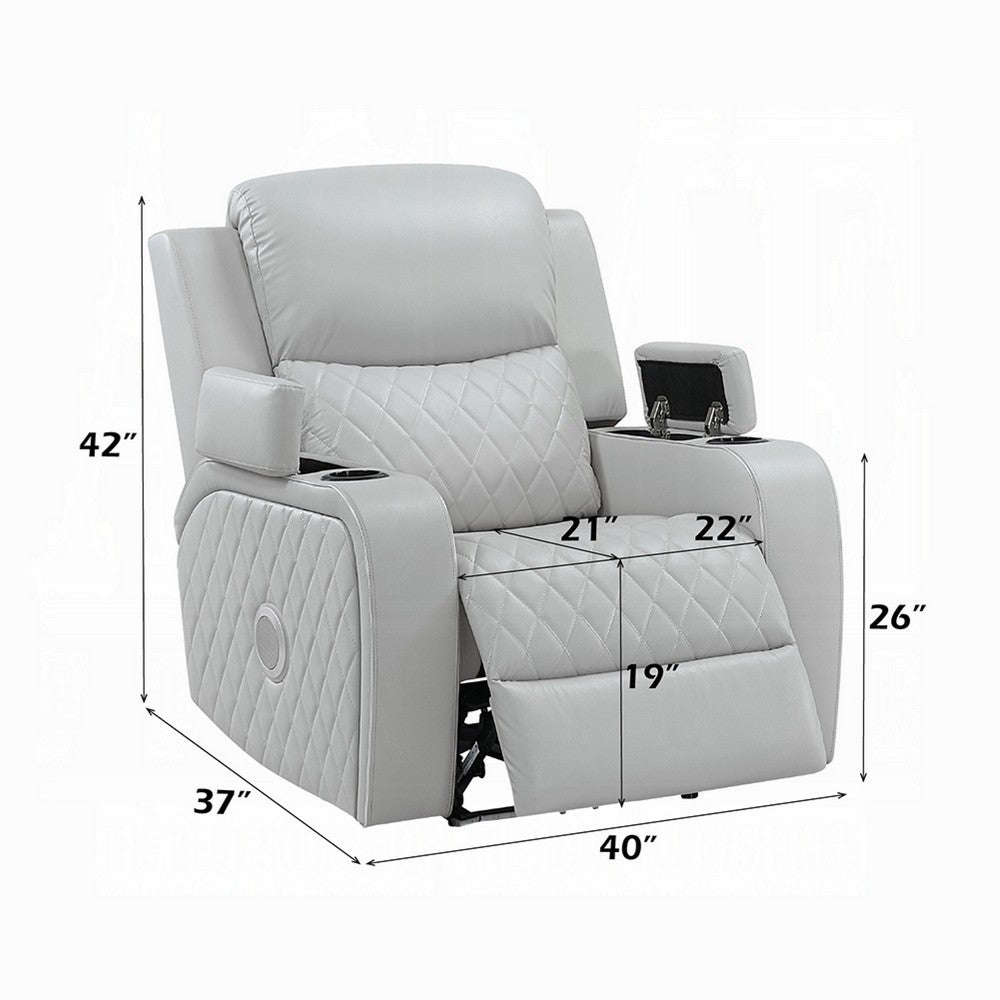 Ely Power Motion Reclining Chair w LED | Light Gray Synthetic Leather