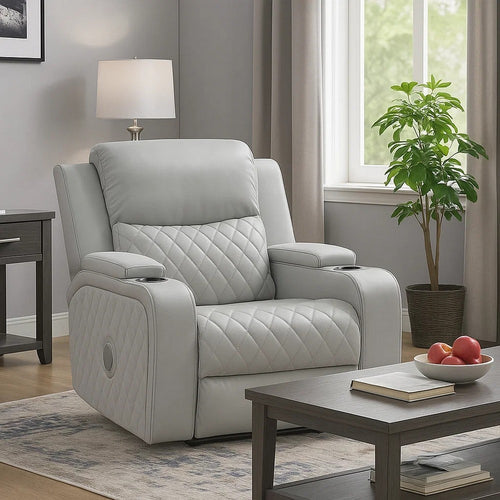 Ely Power Motion Reclining Chair w LED | Light Gray Synthetic Leather