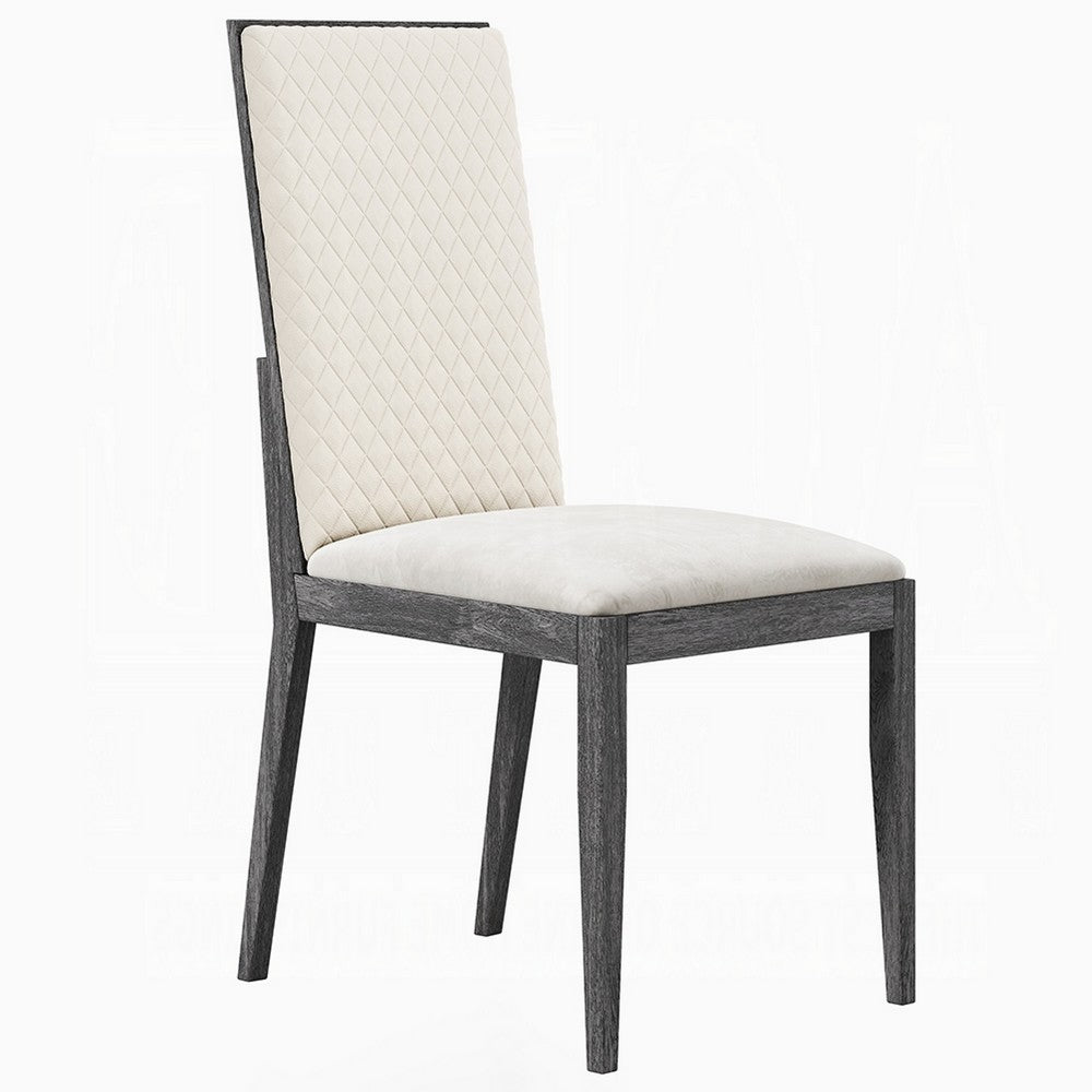Veny Dining Side Chair Set of 2 | Quilted Gray Synthetic Leather Back