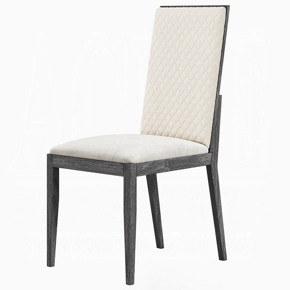 Veny Dining Side Chair Set of 2 | Quilted Gray Synthetic Leather Back