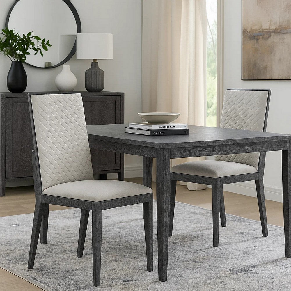 Veny Dining Side Chair Set of 2 | Quilted Gray Synthetic Leather Back