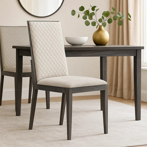 Veny Dining Side Chair Set of 2 | Quilted Gray Synthetic Leather Back