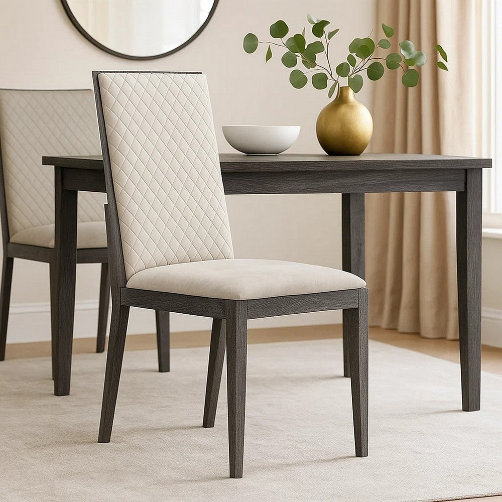 Veny Dining Side Chair Set of 2 | Quilted Gray Synthetic Leather Back