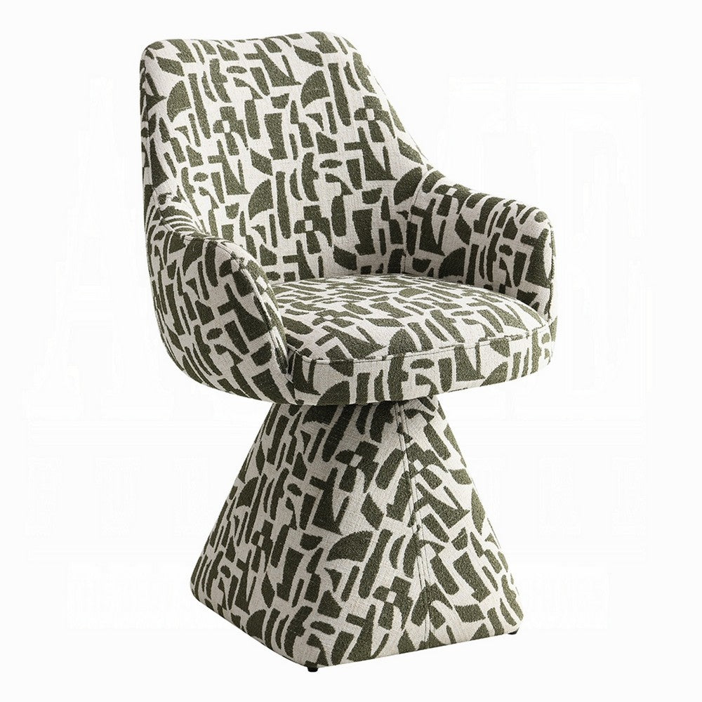 Peny Swivel Accent Chair | Green & White Printed Fabric