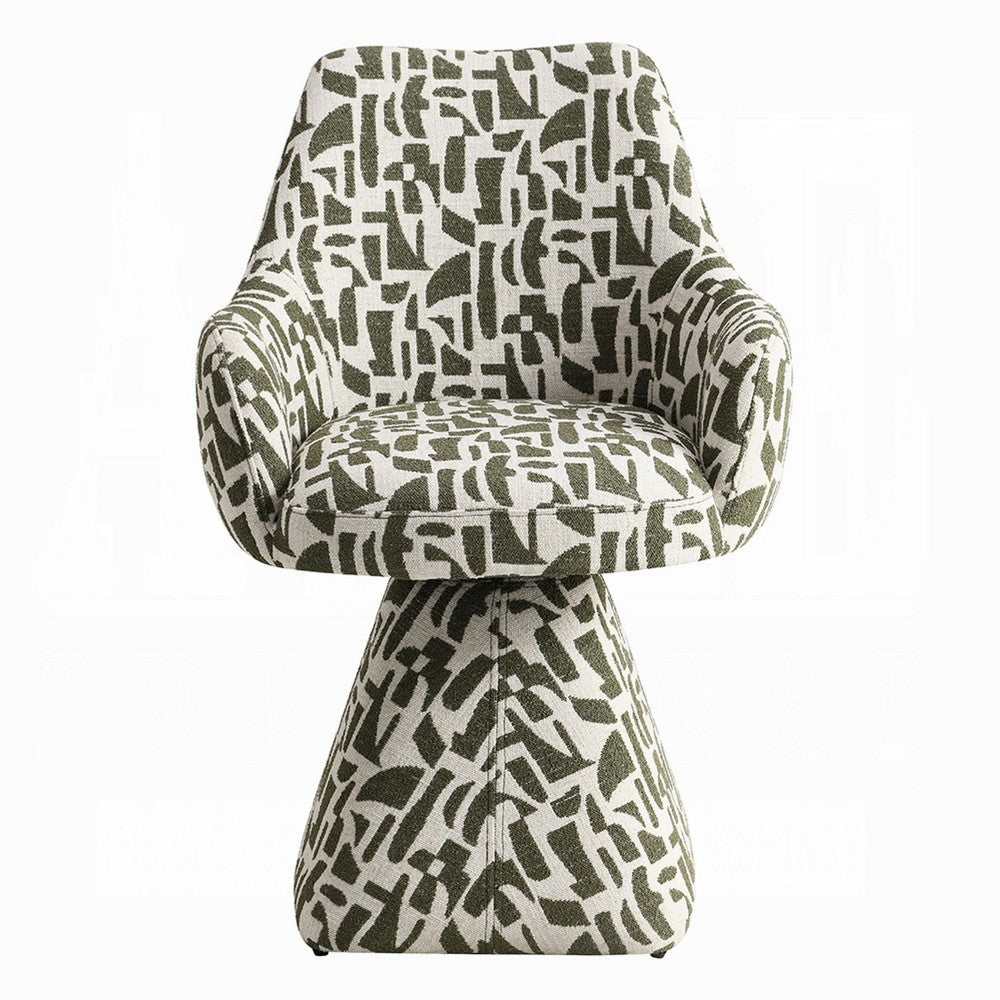 Peny Swivel Accent Chair | Green & White Printed Fabric