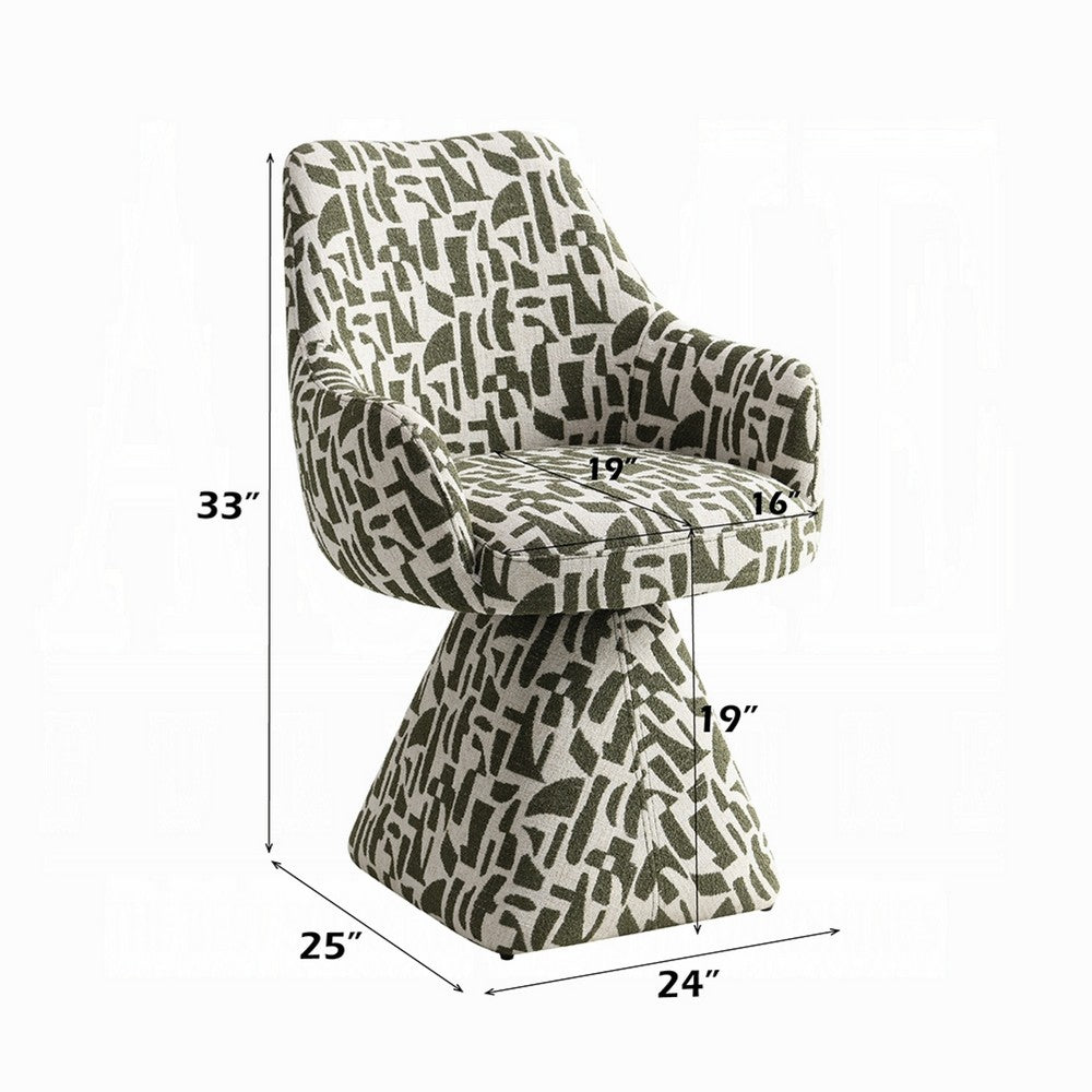 Peny Swivel Accent Chair | Green & White Printed Fabric
