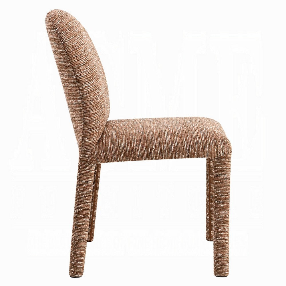 Ladi Dining Side Chair Set of 2 | Brown Chenille Padded Seat & Back