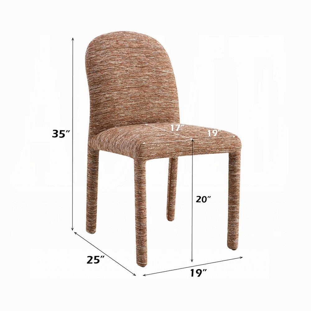 Ladi Dining Side Chair Set of 2 | Brown Chenille Padded Seat & Back
