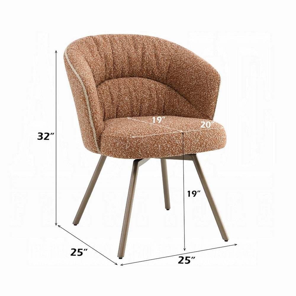 Ladi Dining Side Chair Set of 2 | Rust Orange Boucle | Metal Angled Legs