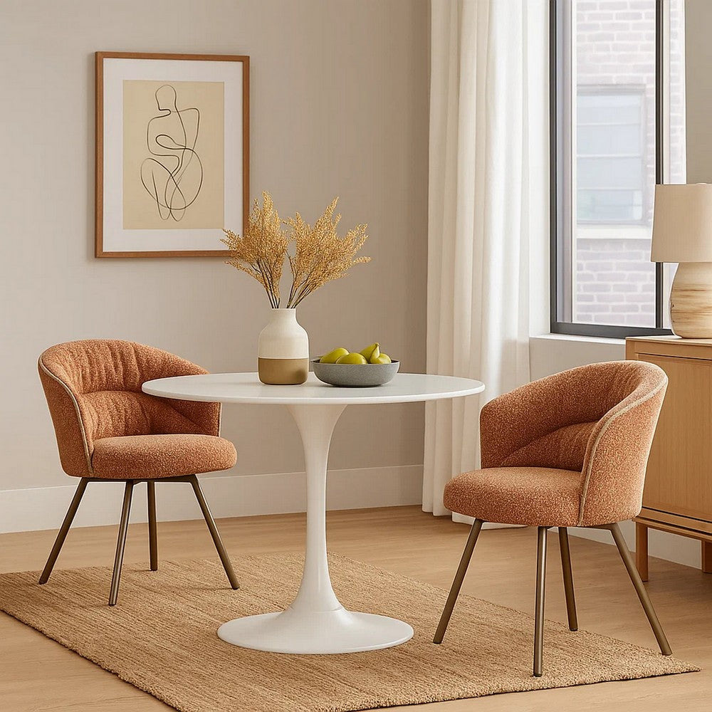 Ladi Dining Side Chair Set of 2 | Rust Orange Boucle | Metal Angled Legs