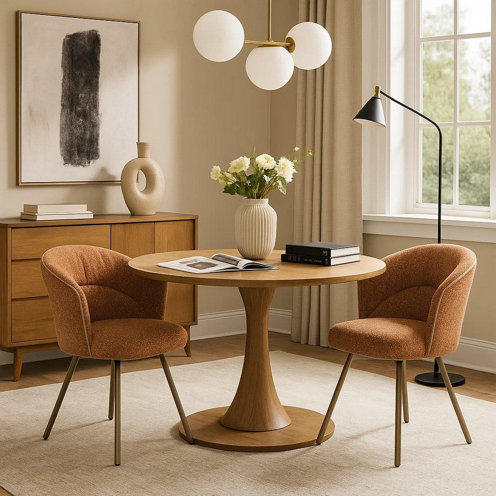 Ladi Dining Side Chair Set of 2 | Rust Orange Boucle | Metal Angled Legs