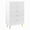 Tyra Tall Dresser Chest | 5 Wave Pattern Drawers w Gold Handles | White