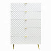 Tyra Tall Dresser Chest | 5 Wave Pattern Drawers w Gold Handles | White