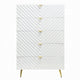 Tyra Tall Dresser Chest | 5 Wave Pattern Drawers w Gold Handles | White