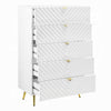 Tyra Tall Dresser Chest | 5 Wave Pattern Drawers w Gold Handles | White