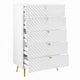 Tyra Tall Dresser Chest | 5 Wave Pattern Drawers w Gold Handles | White