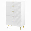 Tyra Tall Dresser Chest | 5 Wave Pattern Drawers w Gold Handles | White