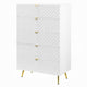 Tyra Tall Dresser Chest | 5 Wave Pattern Drawers w Gold Handles | White
