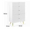 Tyra Tall Dresser Chest | 5 Wave Pattern Drawers w Gold Handles | White