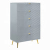 Tyra Tall Dresser Chest | 5 Wave Pattern Drawers w Gold Handles | Gray