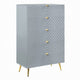 Tyra Tall Dresser Chest | 5 Wave Pattern Drawers w Gold Handles | Gray