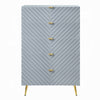 Tyra Tall Dresser Chest | 5 Wave Pattern Drawers w Gold Handles | Gray