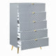 Tyra Tall Dresser Chest | 5 Wave Pattern Drawers w Gold Handles | Gray