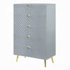 Tyra Tall Dresser Chest | 5 Wave Pattern Drawers w Gold Handles | Gray