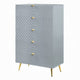 Tyra Tall Dresser Chest | 5 Wave Pattern Drawers w Gold Handles | Gray