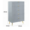 Tyra Tall Dresser Chest | 5 Wave Pattern Drawers w Gold Handles | Gray
