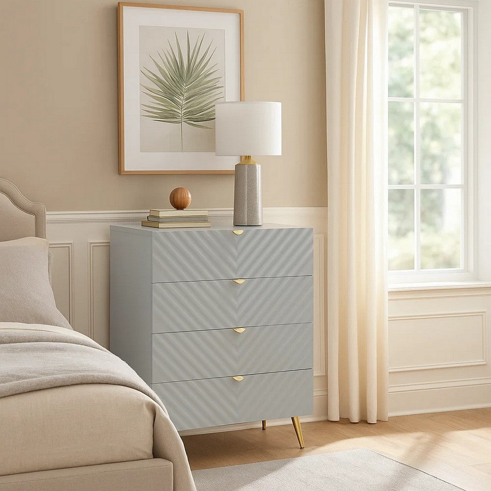 Tyra Tall Dresser Chest | 5 Wave Pattern Drawers w Gold Handles | Gray