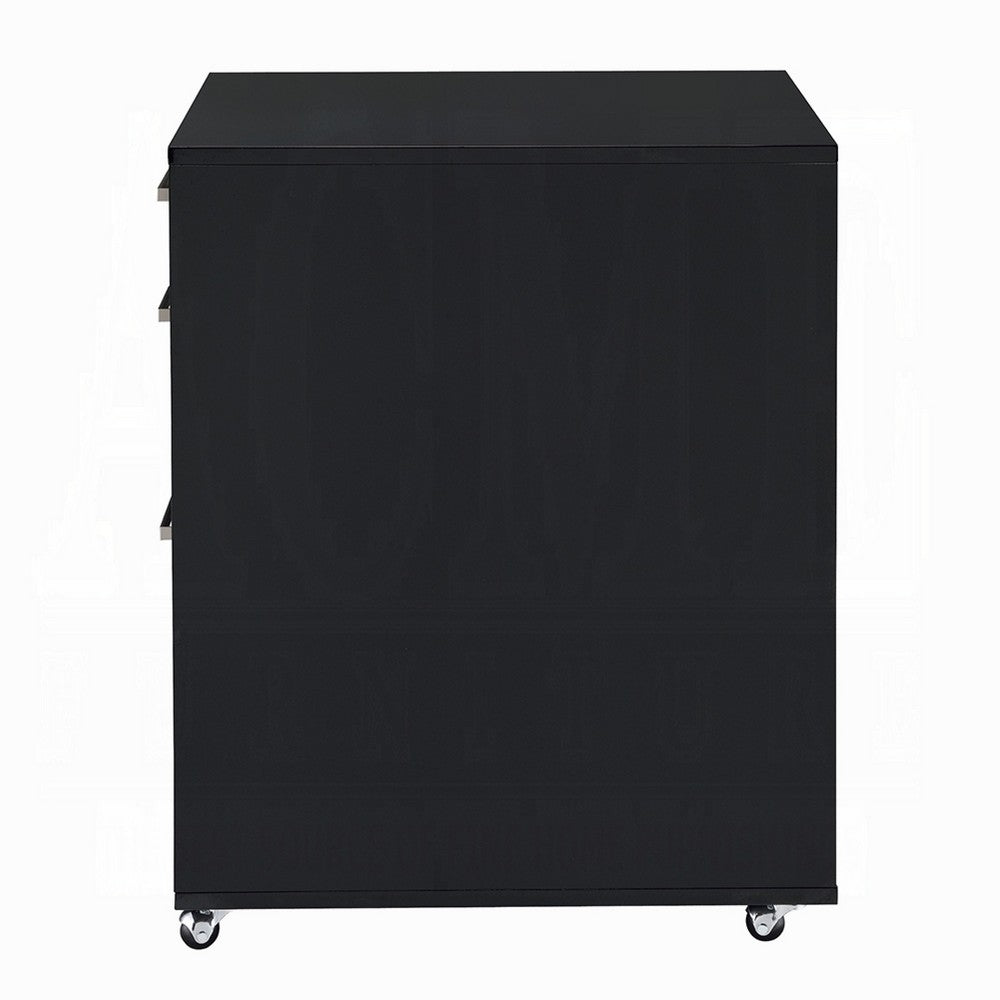 Bard File Cabinet | 3 Drawers w Chrome Metal Handles | Black High Gloss